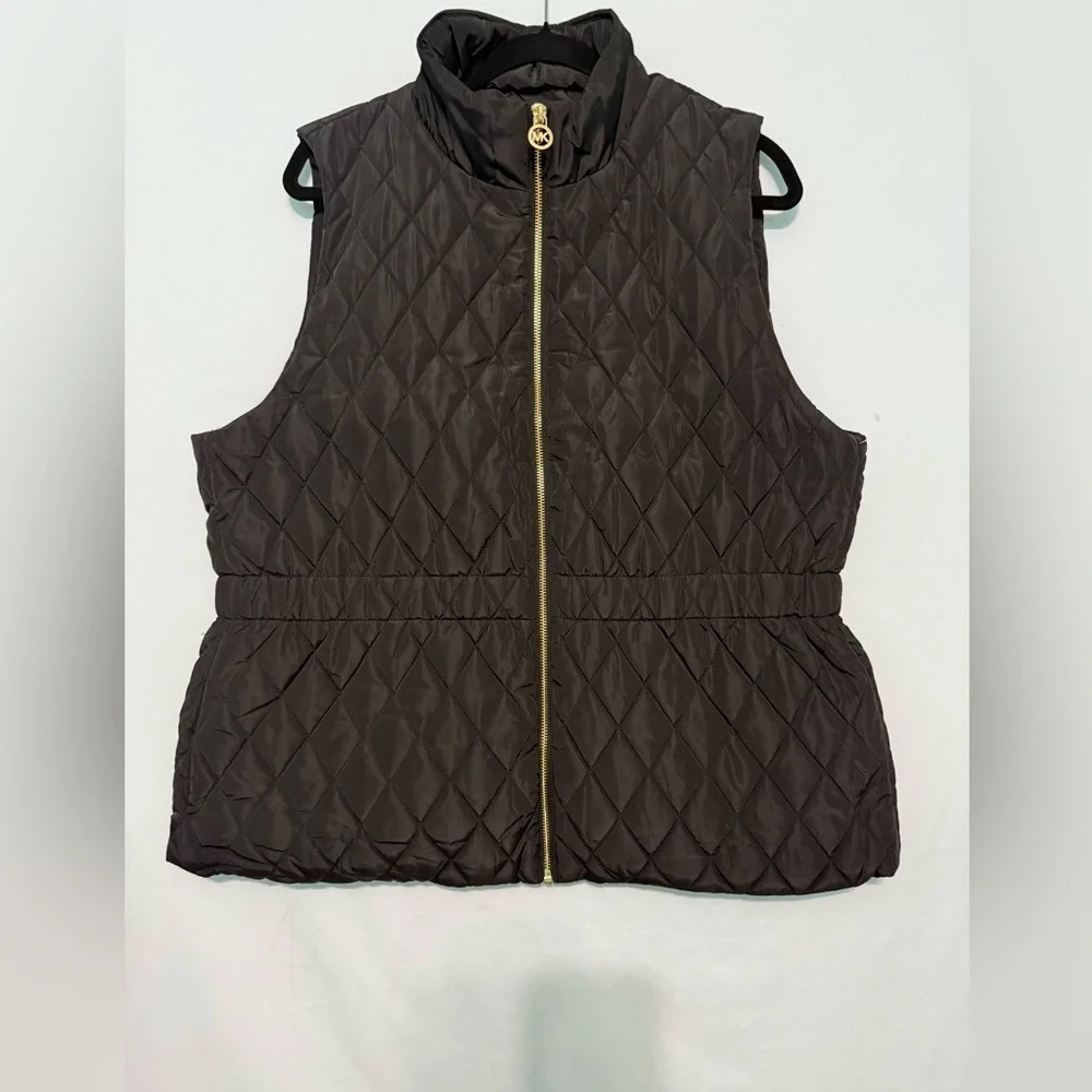 Michael Kors Black Quilted Vest with Gold Accents